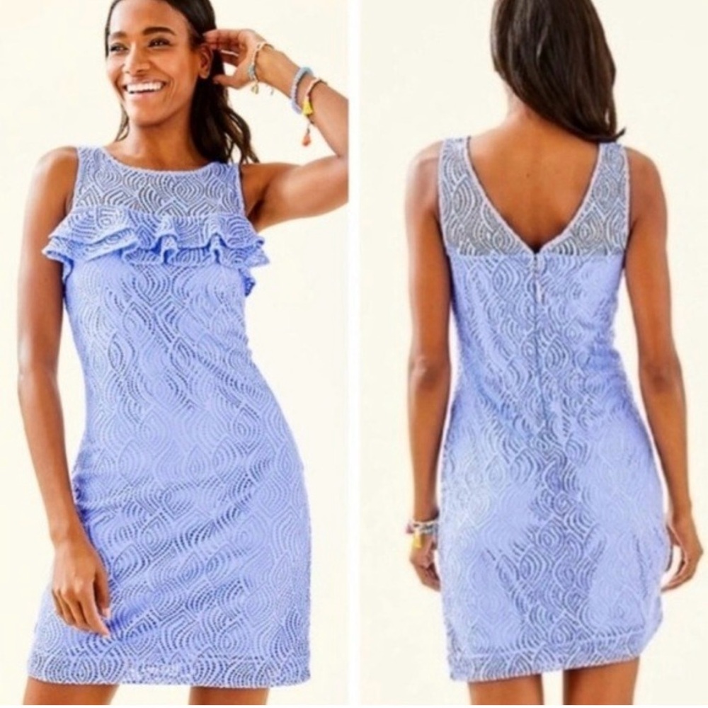 Lilly Pulitzer Blue and White Ruffled Sheath Mini Dress